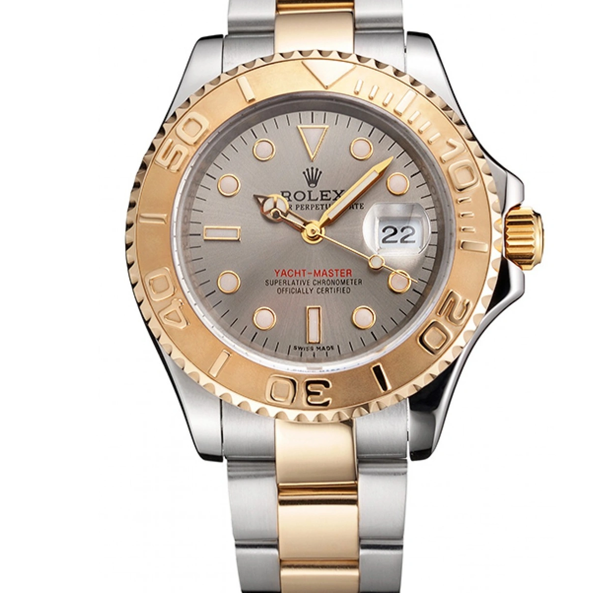 0312 Swiss Rolex Yacht-Master Gray Dial Gold Bezel Stainless Steel Case Two Tone Dial