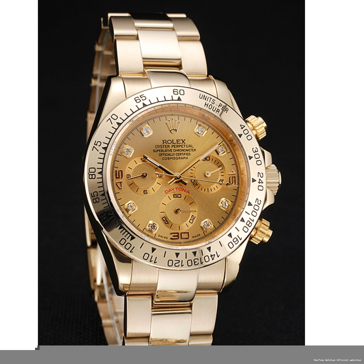 RepTime Watches 0309 Rolex Cosmograph Daytona Brown Dial Diamond Numerals Gold Case And Bracelet 1454245