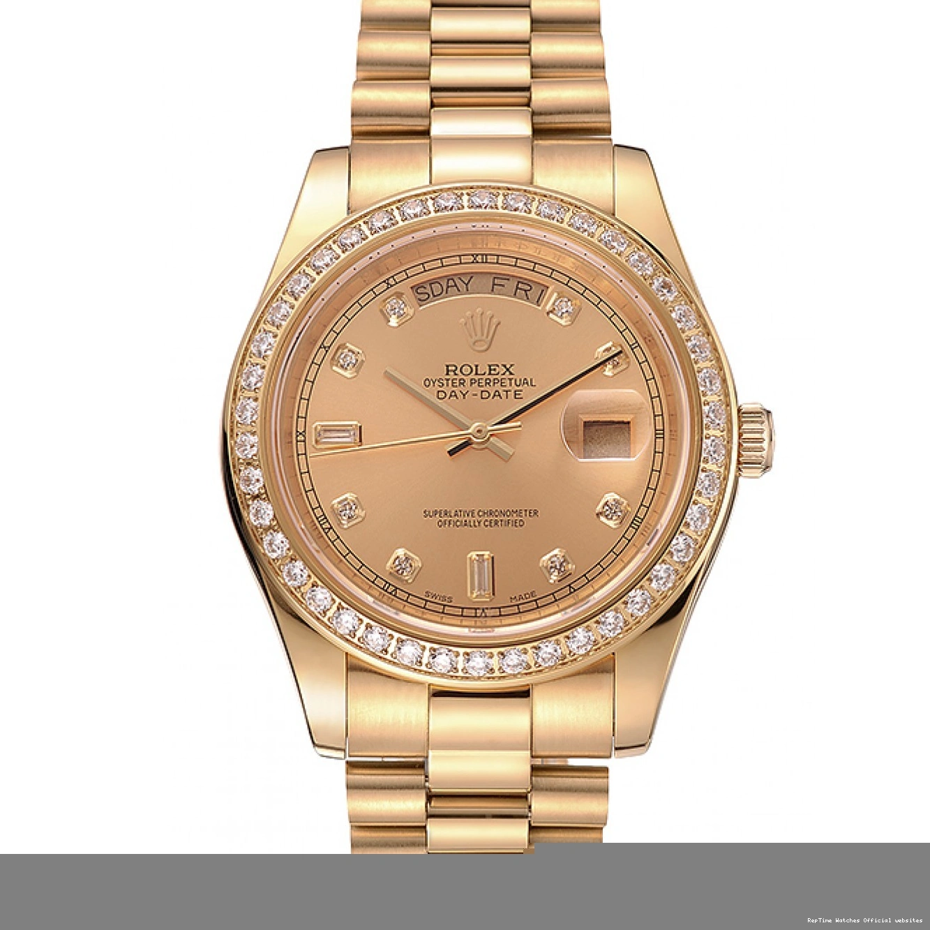 0307 Swiss Rolex Day-Date Champagne Dial Diamond Bezel Gold Bracelet 1454099