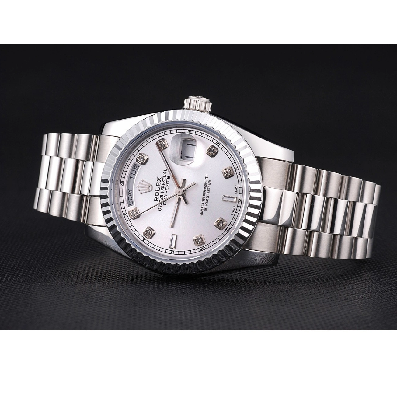 RepTime Watches 0308 Rolex Day-Date Polished Stainless Steel Silver Dial