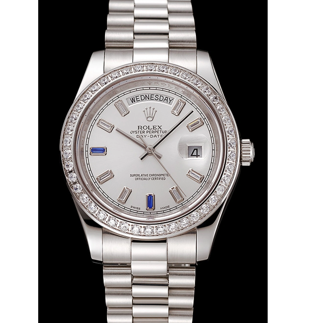 RepTime Watches 0306 Swiss Rolex Day-Date Diamonds Bezel Staineless Steel Bracelet 1454109