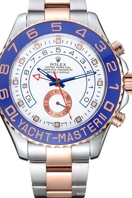 RepTime Watches 0307 Rolex Yacht-Master II White Dial Blue Bezel Stainless Steel and Rose Gold Bracelet 622270