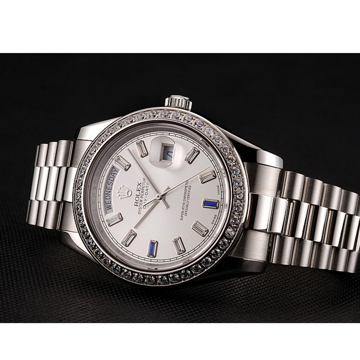 RepTime Watches 0306 Swiss Rolex Day-Date Diamonds Bezel Staineless Steel Bracelet 1454109