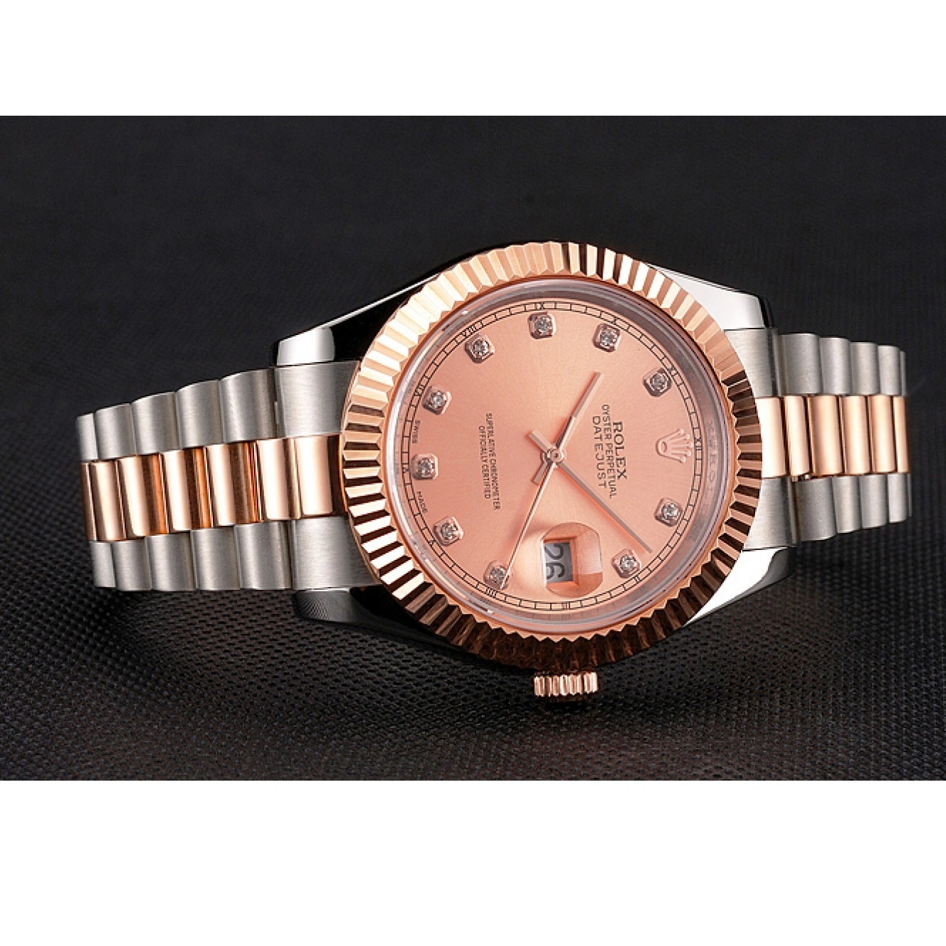 RepTime Watches 0301 Swiss Rolex Datejust Rose Gold Dial And Bezel Stainless Steel Case Two Tone Bracelet