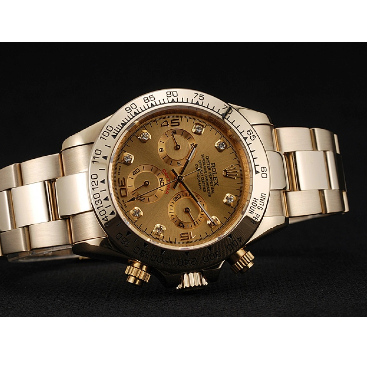 RepTime Watches 0309 Rolex Cosmograph Daytona Brown Dial Diamond Numerals Gold Case And Bracelet 1454245