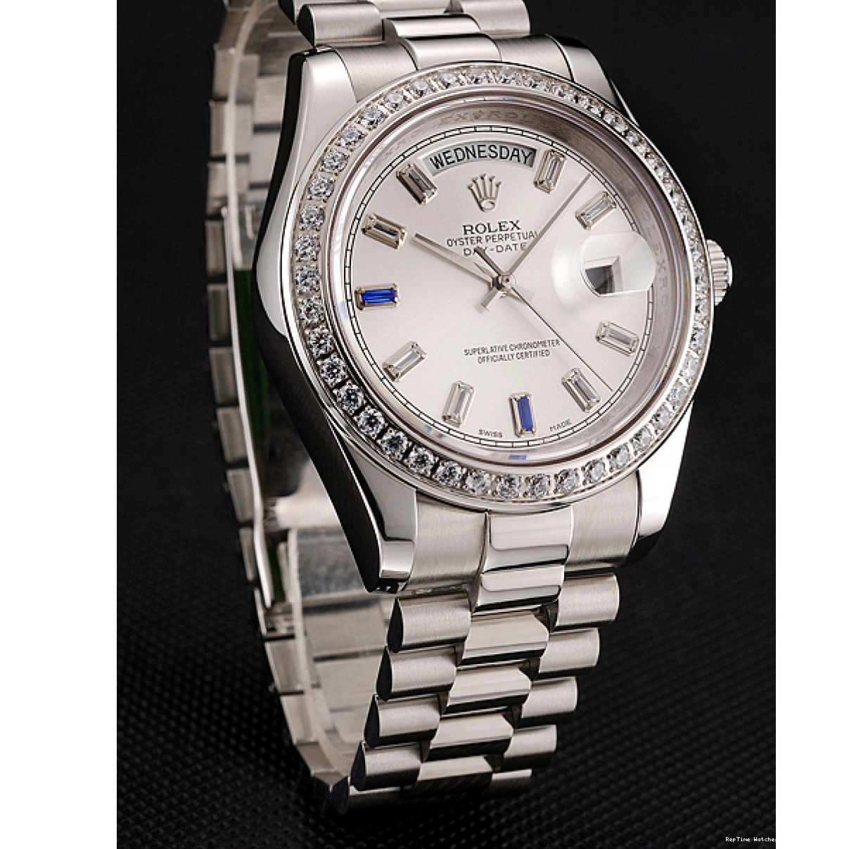 RepTime Watches 0306 Swiss Rolex Day-Date Diamonds Bezel Staineless Steel Bracelet 1454109