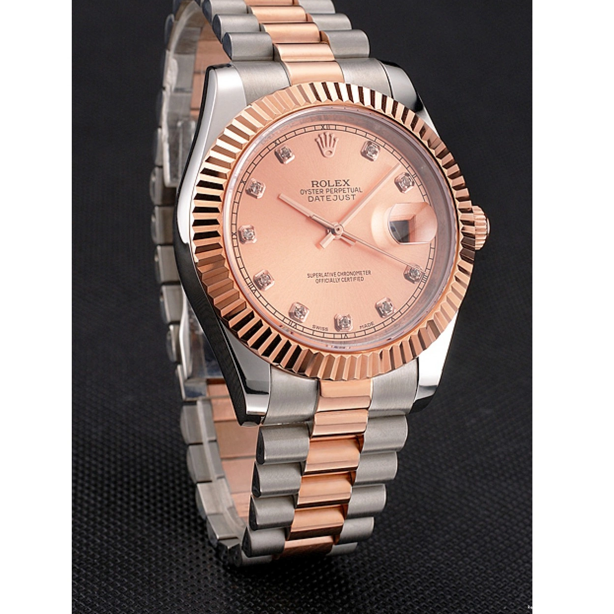 RepTime Watches 0301 Swiss Rolex Datejust Rose Gold Dial And Bezel Stainless Steel Case Two Tone Bracelet