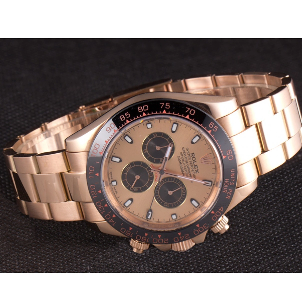 RepTime Watches 0318 Rolex Daytona Ion Plated Tachymeter Rose Gold Strap Rose Gold Dial 80244