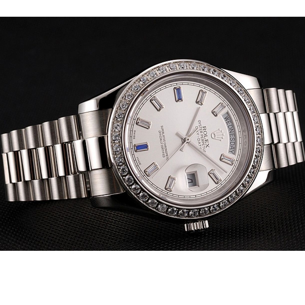 RepTime Watches 0306 Swiss Rolex Day-Date Diamonds Bezel Staineless Steel Bracelet 1454109