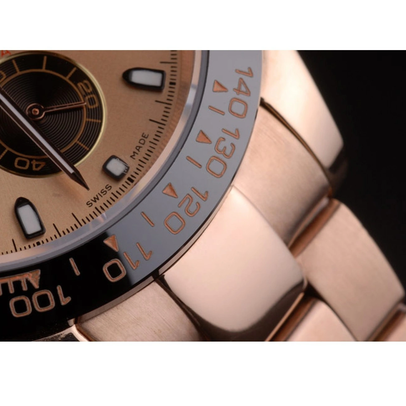 RepTime Watches 0318 Rolex Daytona Ion Plated Tachymeter Rose Gold Strap Rose Gold Dial 80244