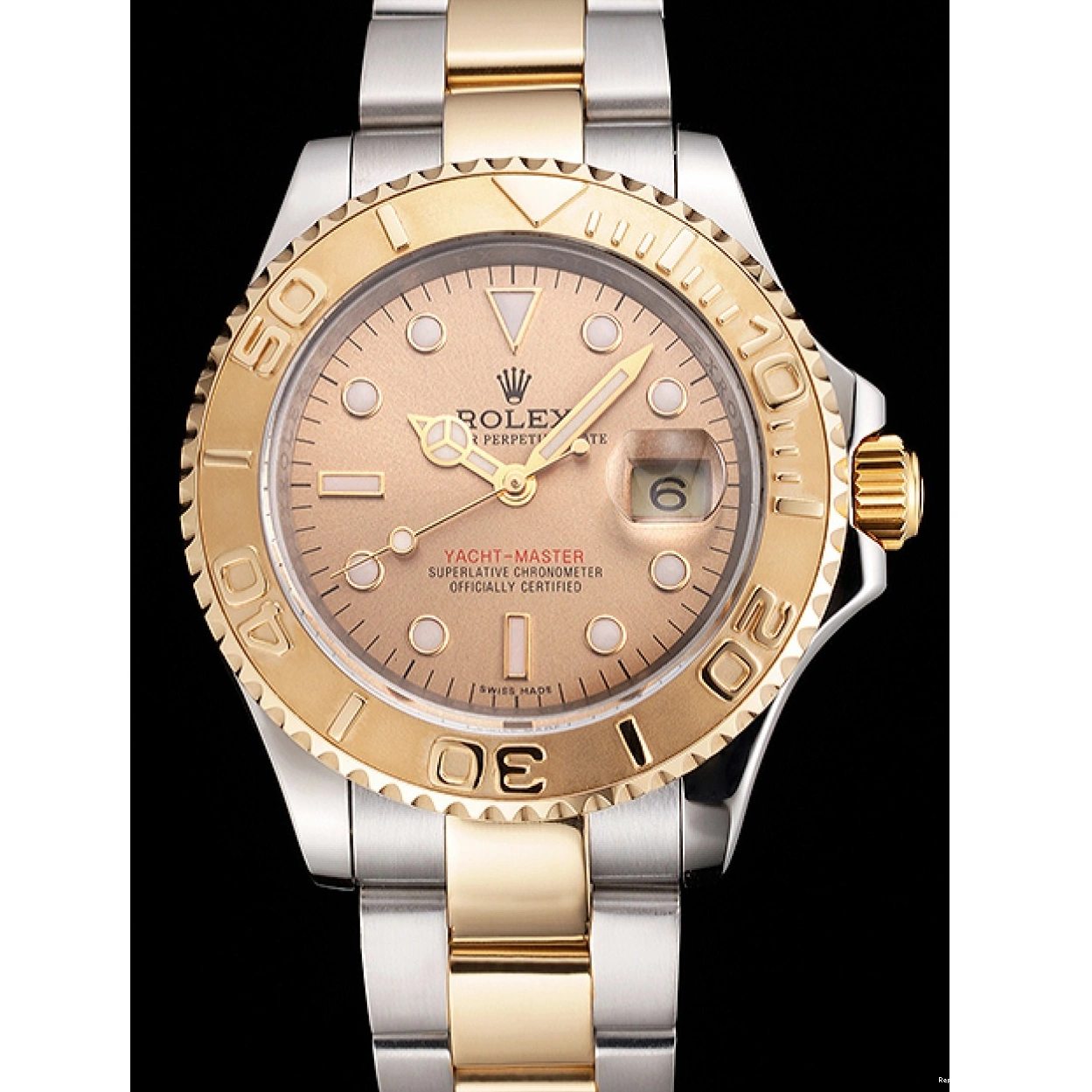 RepTime Watches 0310 Swiss Rolex Yacht-Master Champagne Dial Gold Bezel Stainless Steel Case Two Tone Bracelet