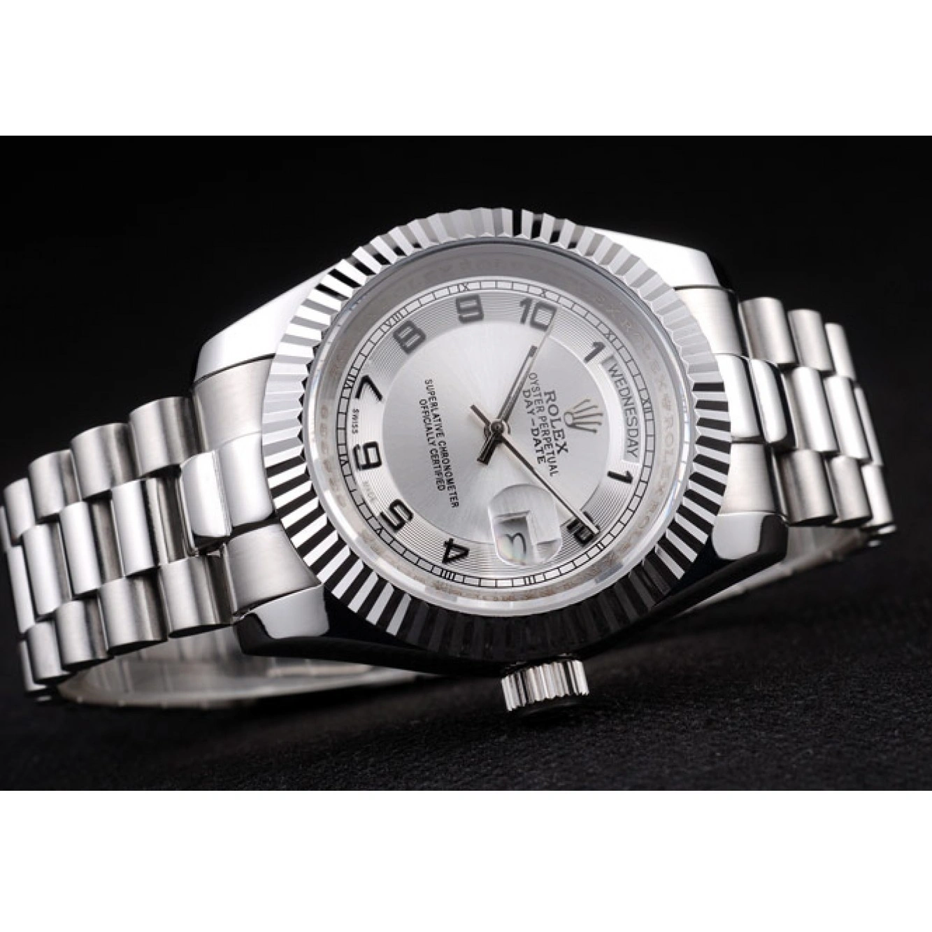 RepTime Watches 0308 Rolex Day-Date Polished Stainless Steel White Dial