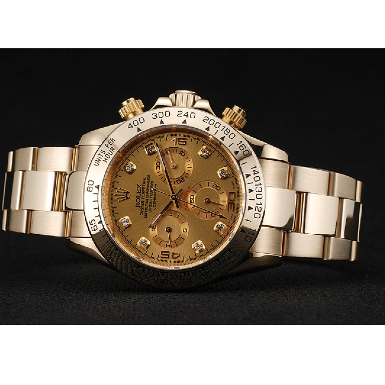 RepTime Watches 0309 Rolex Cosmograph Daytona Brown Dial Diamond Numerals Gold Case And Bracelet 1454245