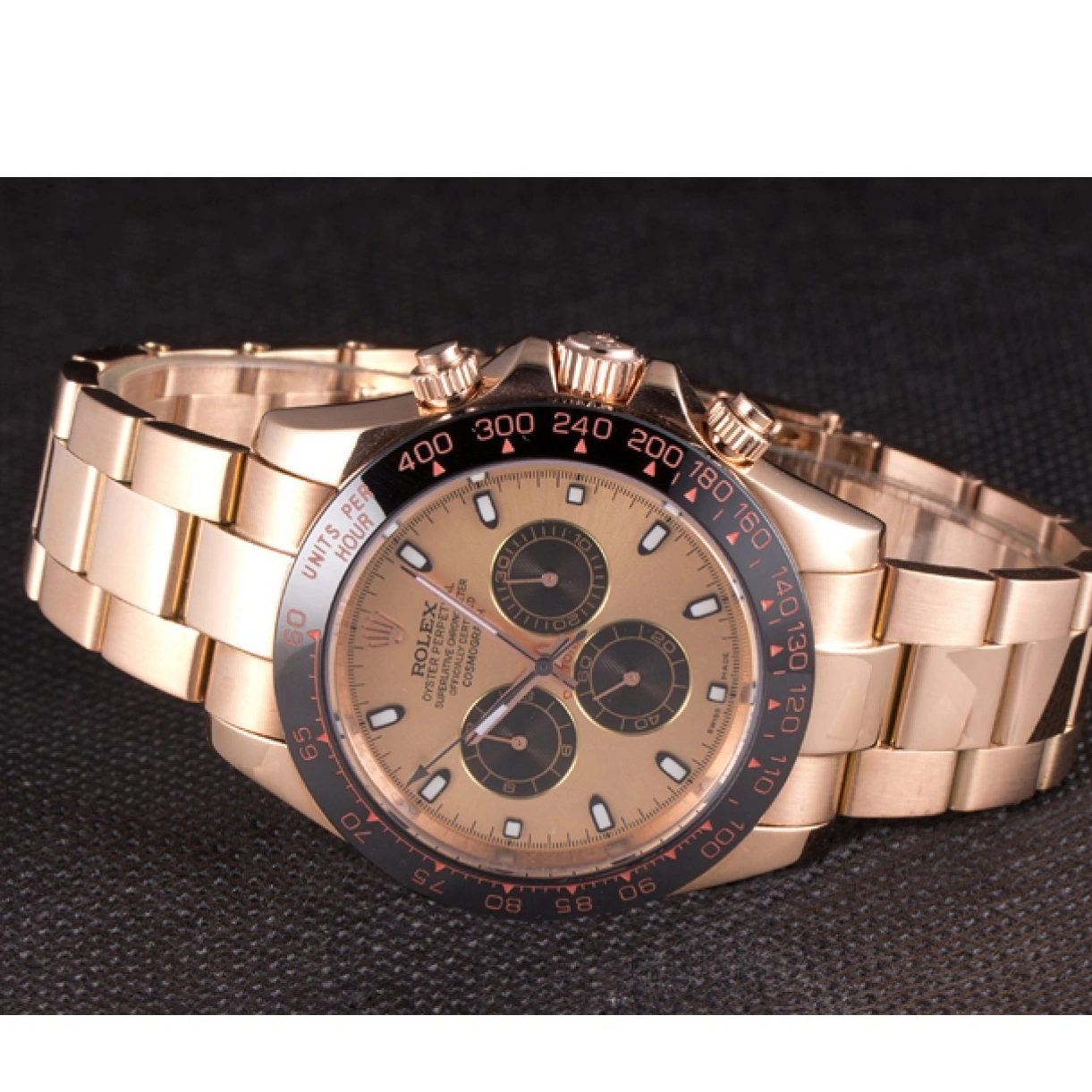 RepTime Watches 0318 Rolex Daytona Ion Plated Tachymeter Rose Gold Strap Rose Gold Dial 80244