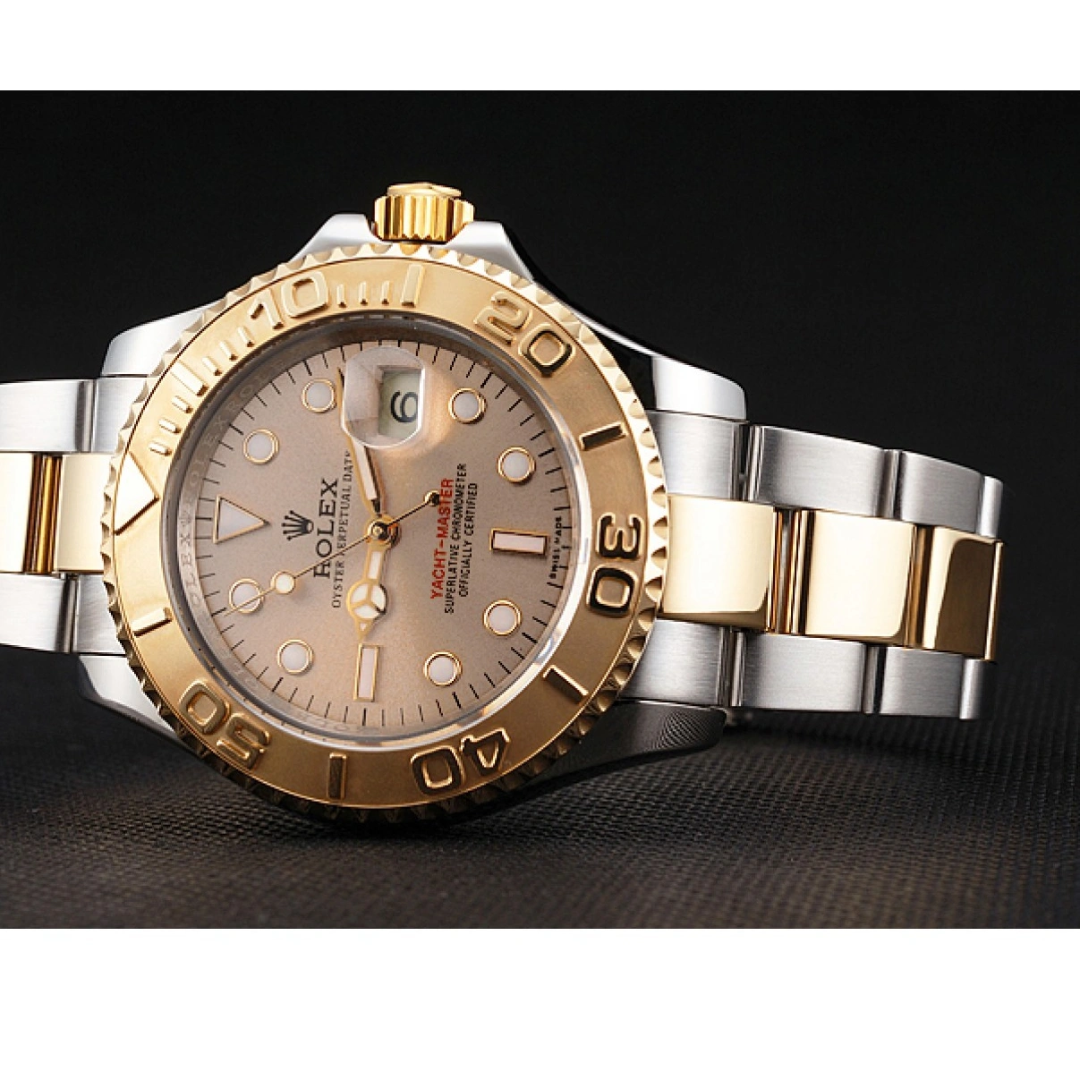 RepTime Watches 0310 Swiss Rolex Yacht-Master Champagne Dial Gold Bezel Stainless Steel Case Two Tone Bracelet