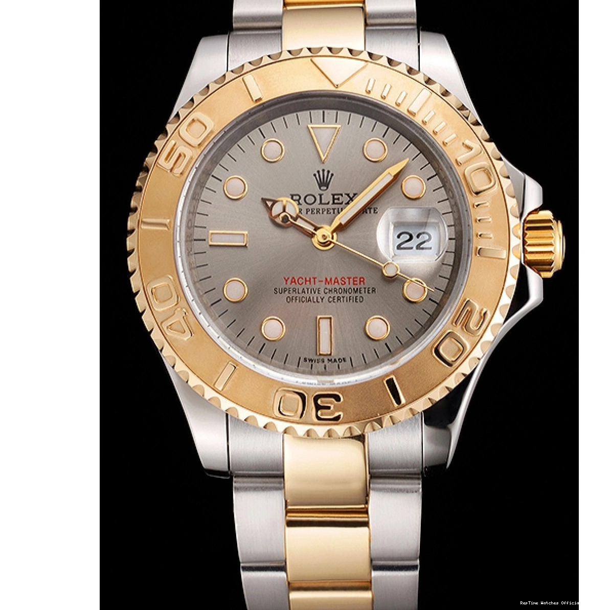 RepTime Watches 0312 Swiss Rolex Yacht-Master Gray Dial Gold Bezel Stainless Steel Case Two Tone Dial