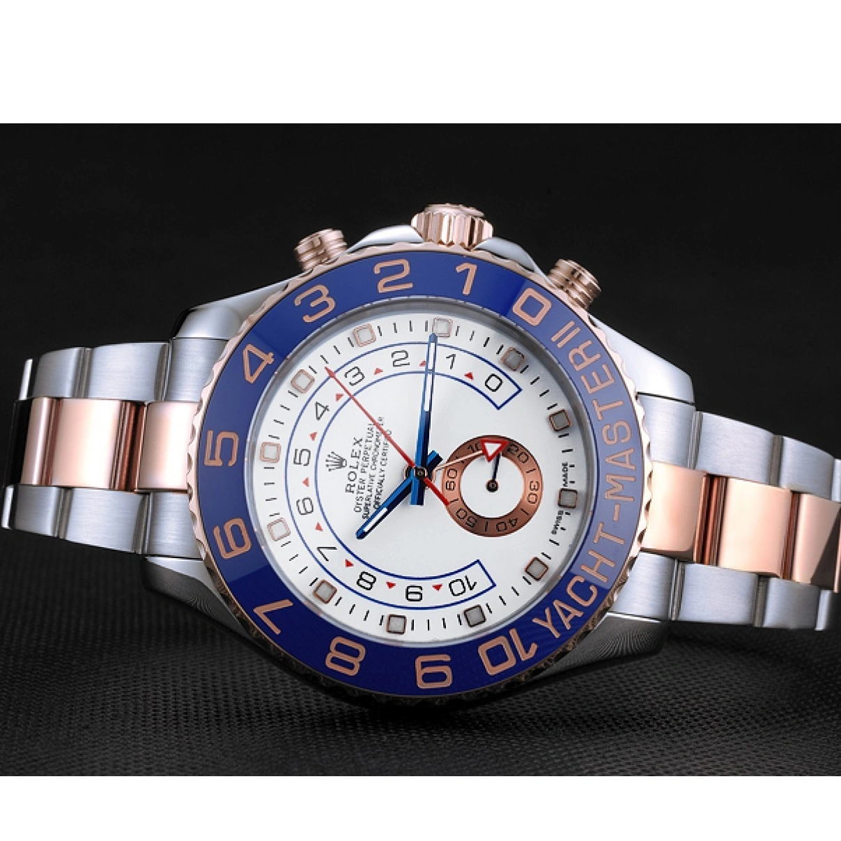 RepTime Watches 0313 Rolex Yacht-Master II White Dial Blue Bezel Stainless Steel and Rose Gold Bracelet 622270