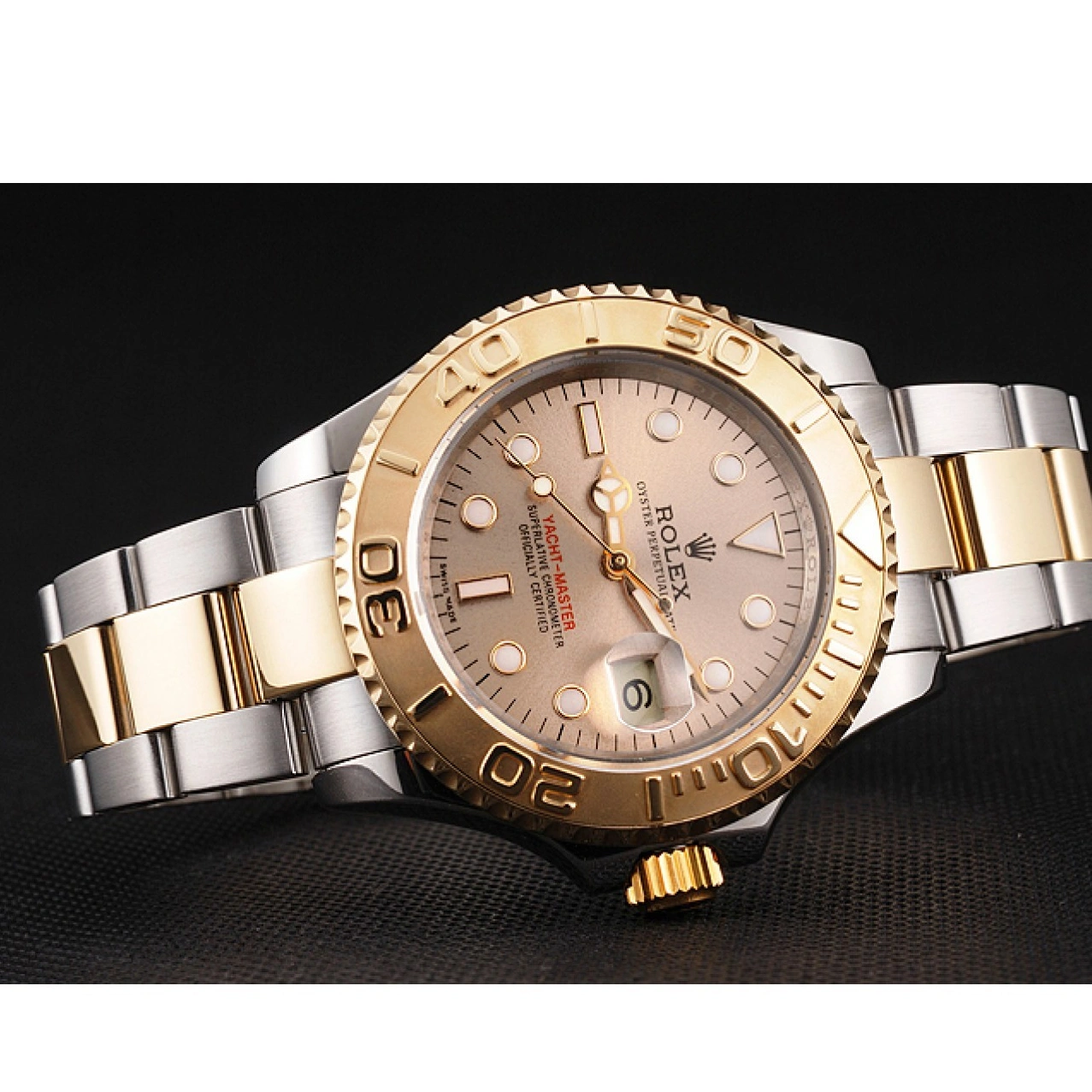 RepTime Watches 0310 Swiss Rolex Yacht-Master Champagne Dial Gold Bezel Stainless Steel Case Two Tone Bracelet