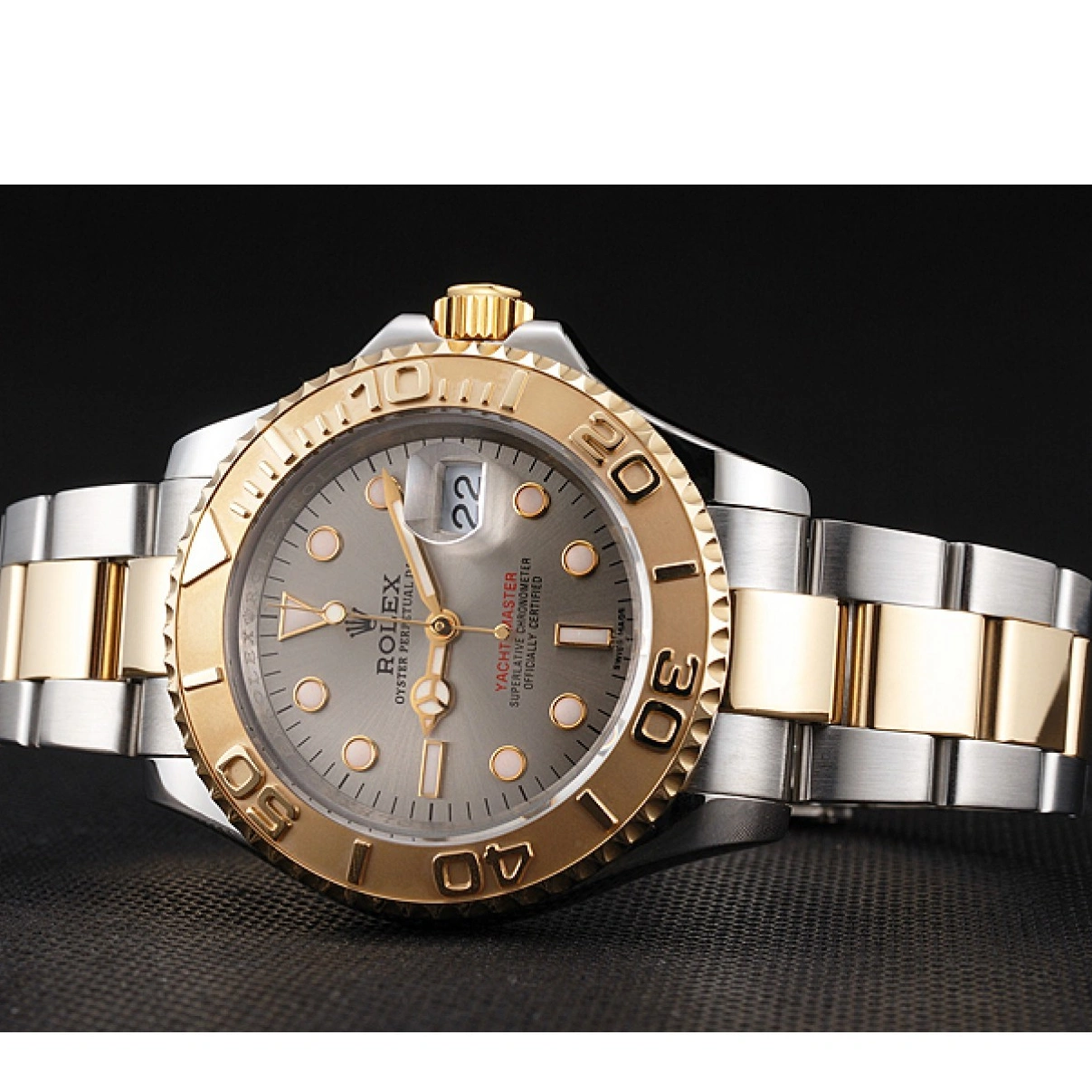 RepTime Watches 0312 Swiss Rolex Yacht-Master Gray Dial Gold Bezel Stainless Steel Case Two Tone Dial