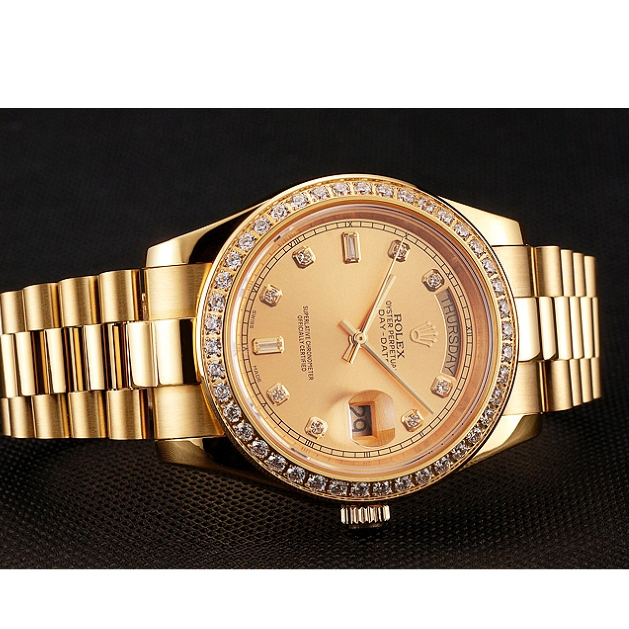 RepTime Watches 0307 Swiss Rolex Day-Date Champagne Dial Diamond Bezel Gold Bracelet 1454099