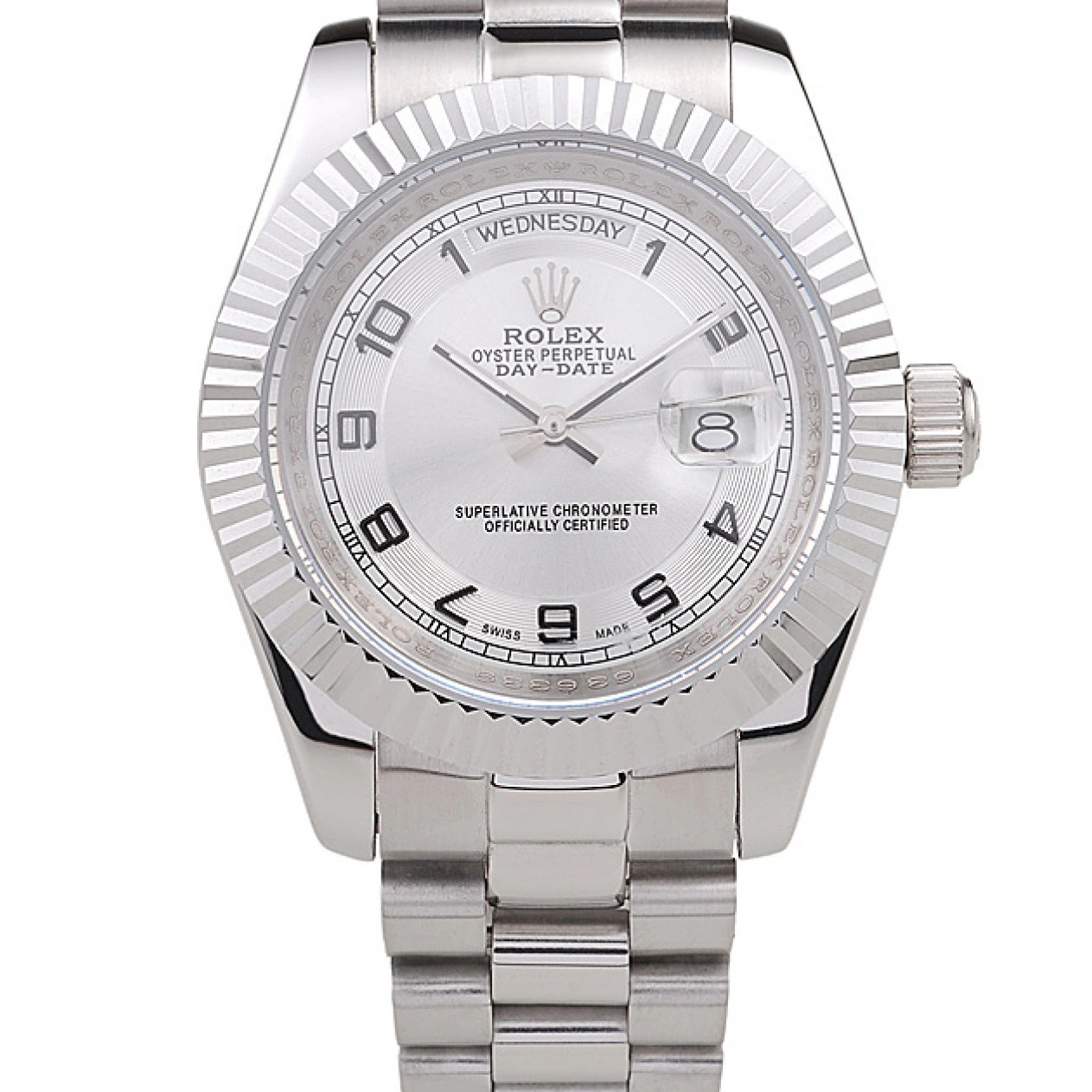 RepTime Watches 0308 Rolex Day-Date Polished Stainless Steel White Dial