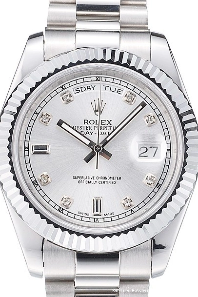 RepTime Watches 0308 Rolex Day-Date Polished Stainless Steel Silver Dial