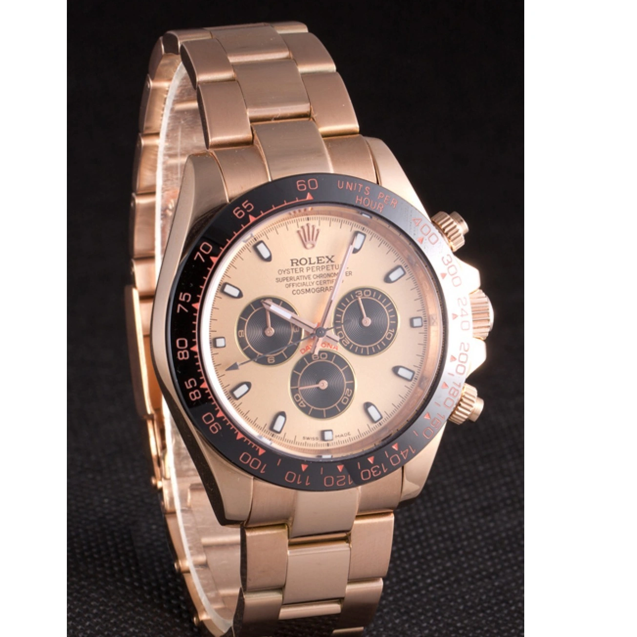 RepTime Watches 0318 Rolex Daytona Ion Plated Tachymeter Rose Gold Strap Rose Gold Dial 80244