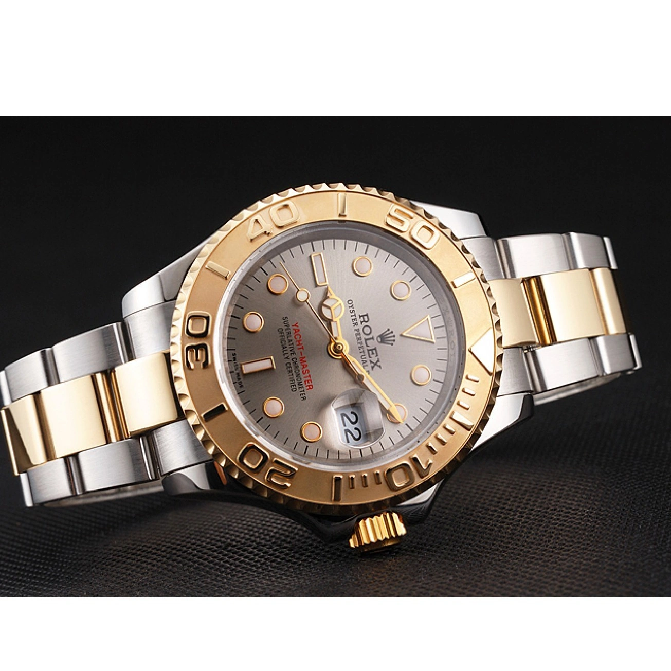 RepTime Watches 0312 Swiss Rolex Yacht-Master Gray Dial Gold Bezel Stainless Steel Case Two Tone Dial