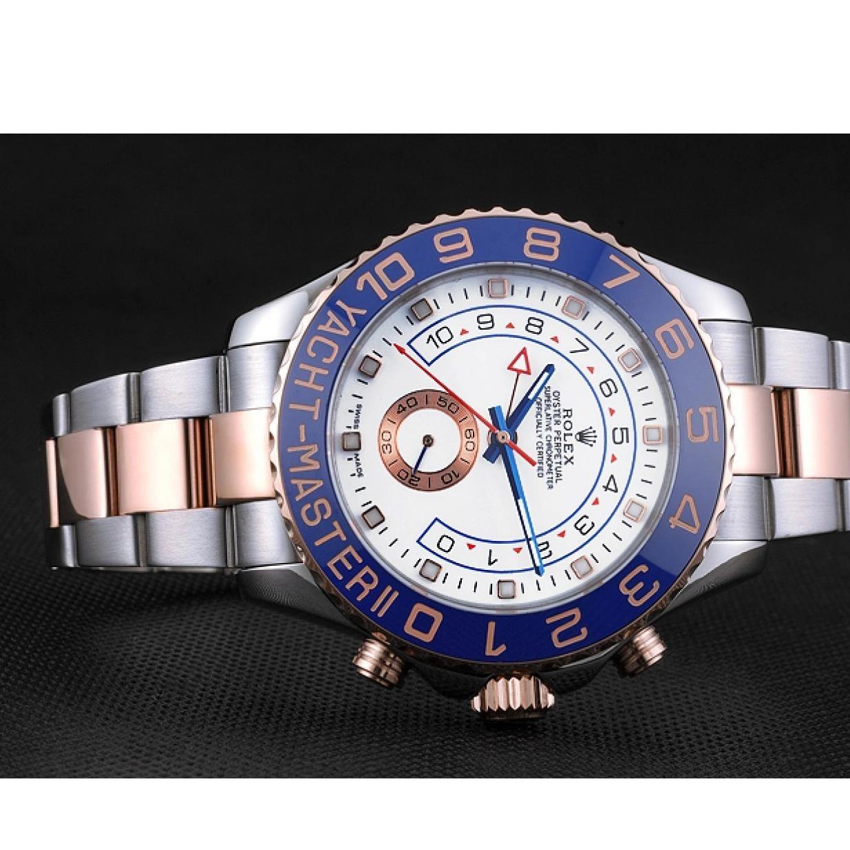 RepTime Watches 0307 Rolex Yacht-Master II White Dial Blue Bezel Stainless Steel and Rose Gold Bracelet 622270